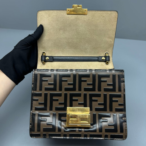 Fendi Small Kan U Embossed FF Calfskin Brown Black