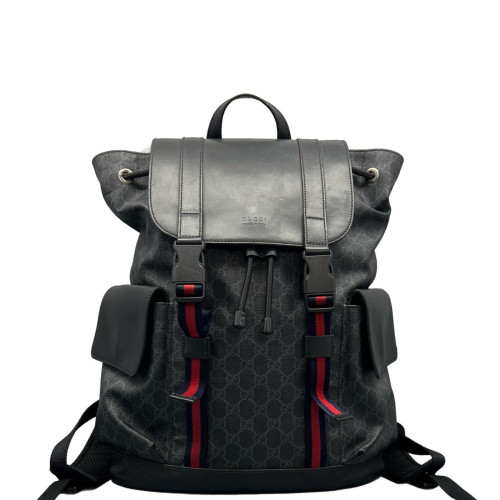 Gucci Double Buckle Backpack GG Supreme Monogram Calfskin Black