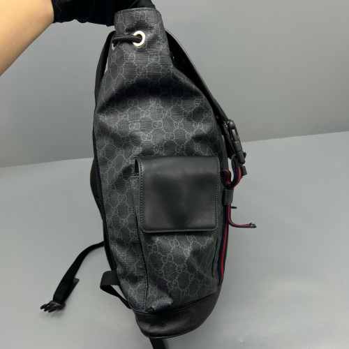 Gucci Double Buckle Backpack GG Supreme Monogram Calfskin Black