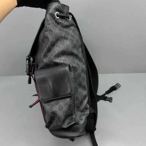Gucci Double Buckle Backpack GG Supreme Monogram Calfskin Black