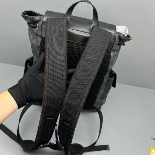 Gucci Double Buckle Backpack GG Supreme Monogram Calfskin Black