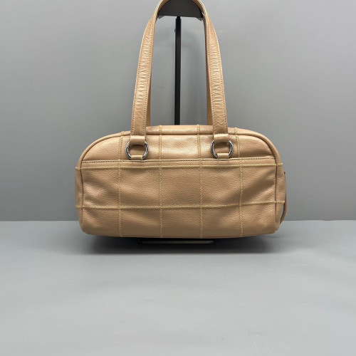 Chanel Chocolate Bar Shoulder Bag Calfskin Natural Tan