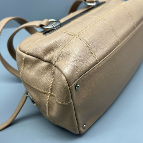 Chanel Chocolate Bar Shoulder Bag Calfskin Natural Tan