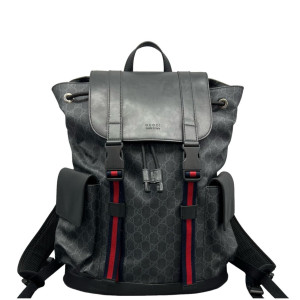 Gucci Double Buckle Backpack GG Supreme Monogram Black