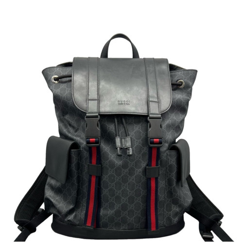 Gucci Double Buckle Backpack GG Supreme Monogram Black