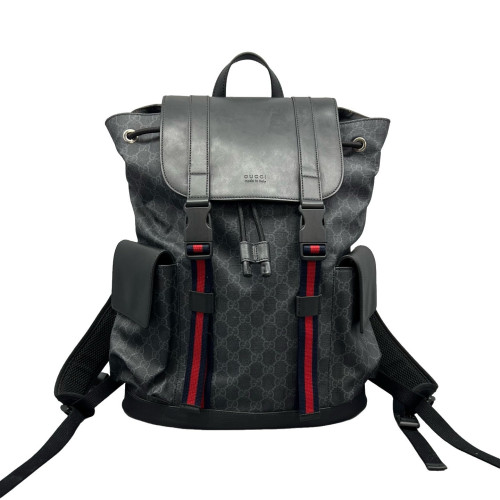 Gucci Double Buckle Backpack GG Supreme Monogram Black
