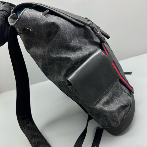 Gucci Double Buckle Backpack GG Supreme Monogram Black