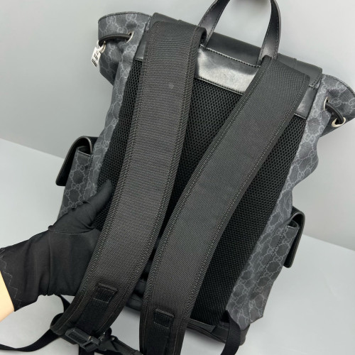 Gucci Double Buckle Backpack GG Supreme Monogram Black