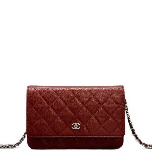 Chanel Quilted Wallet On Chain Grained Calfskin Burgundy
