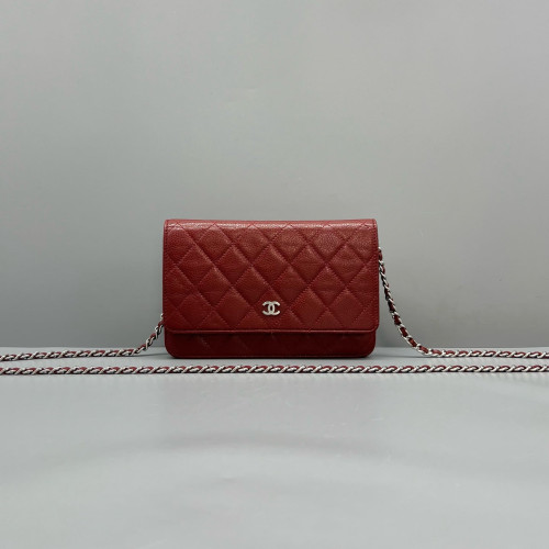 Chanel Quilted Wallet On Chain Grained Calfskin Burgundy
