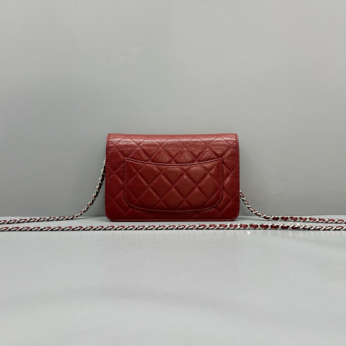Chanel Quilted Wallet On Chain Grained Calfskin Burgundy
