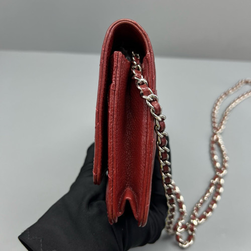 Chanel Quilted Wallet On Chain Grained Calfskin Burgundy