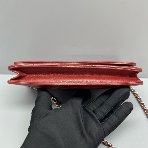 Chanel Quilted Wallet On Chain Grained Calfskin Burgundy