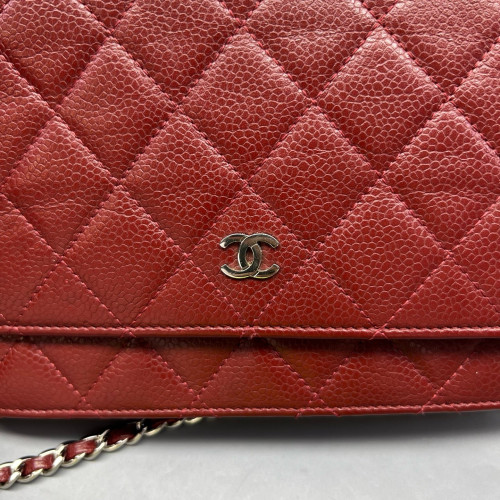 Chanel Quilted Wallet On Chain Grained Calfskin Burgundy