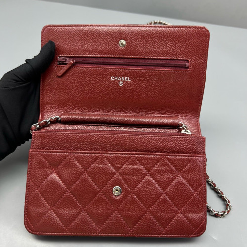 Chanel Quilted Wallet On Chain Grained Calfskin Burgundy
