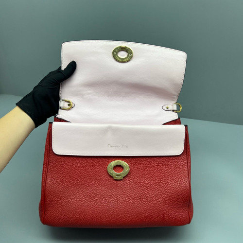 Dior Small Be Dior Flap Grained Calfskin Red