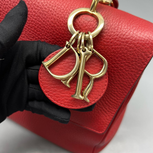 Dior Small Be Dior Flap Grained Calfskin Red