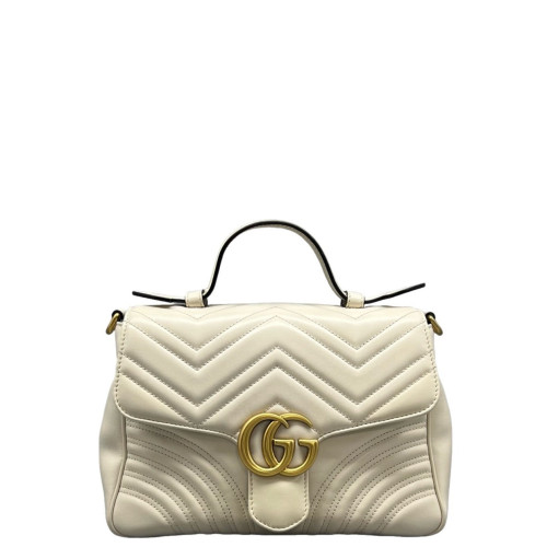 Gucci Matelasse Small GG Marmont Top Handle Chain Shoulder Bag Calfskin White Gucci Matelasse Small GG Marmont Top Handle Chain Shoulder Bag Calfskin White