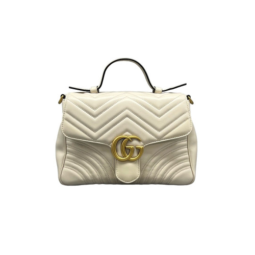 Gucci Matelasse Small GG Marmont Top Handle Chain Shoulder Bag Calfskin White Gucci Matelasse Small GG Marmont Top Handle Chain Shoulder Bag Calfskin White
