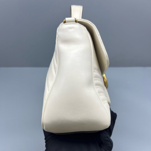 Gucci Matelasse Small GG Marmont Top Handle Chain Shoulder Bag Calfskin White Gucci Matelasse Small GG Marmont Top Handle Chain Shoulder Bag Calfskin White