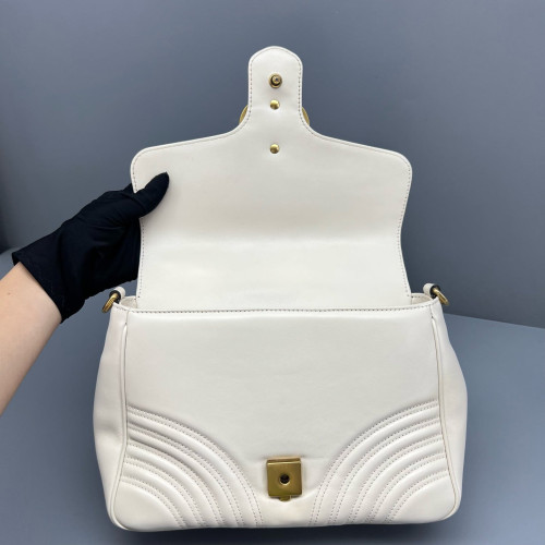 Gucci Matelasse Small GG Marmont Top Handle Chain Shoulder Bag Calfskin White Gucci Matelasse Small GG Marmont Top Handle Chain Shoulder Bag Calfskin White