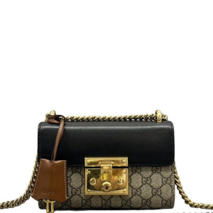 Gucci Small Padlock Shoulder Bag GG Supreme Monogram Black Brown