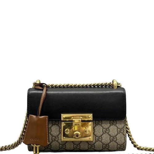Gucci Small Padlock Shoulder Bag GG Supreme Monogram Black Brown