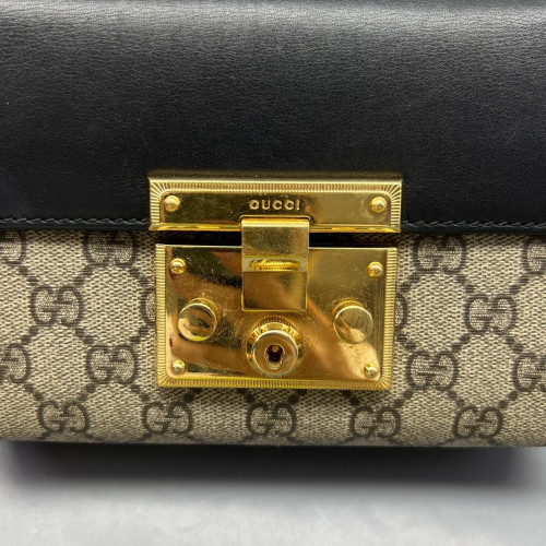 Gucci Small Padlock Shoulder Bag GG Supreme Monogram Black Brown