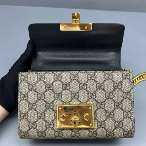 Gucci Small Padlock Shoulder Bag GG Supreme Monogram Black Brown