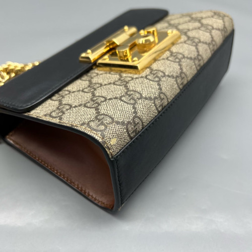 Gucci Small Padlock Shoulder Bag GG Supreme Monogram Black Brown