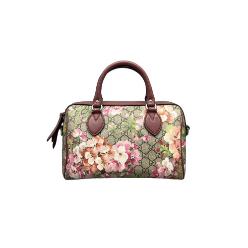 Gucci Boston Bag GG Supreme Monogram Blooms Beige Pink Green