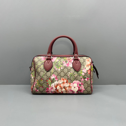 Gucci Boston Bag GG Supreme Monogram Blooms Beige Pink Green
