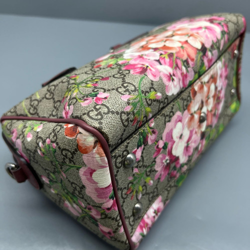 Gucci Boston Bag GG Supreme Monogram Blooms Beige Pink Green