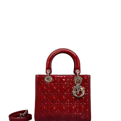 Dior Small Lady Dior Patent Calfskin Red