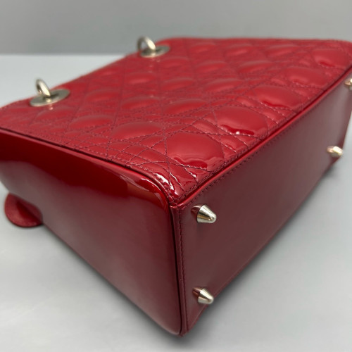 Dior Small Lady Dior Patent Calfskin Red
