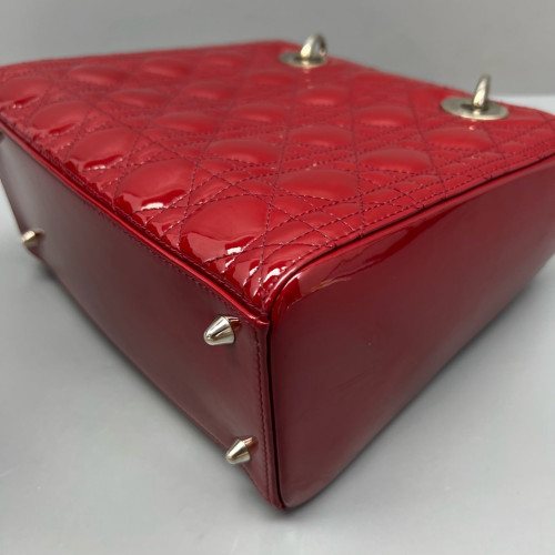 Dior Small Lady Dior Patent Calfskin Red