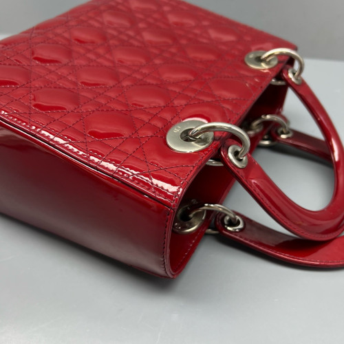 Dior Small Lady Dior Patent Calfskin Red