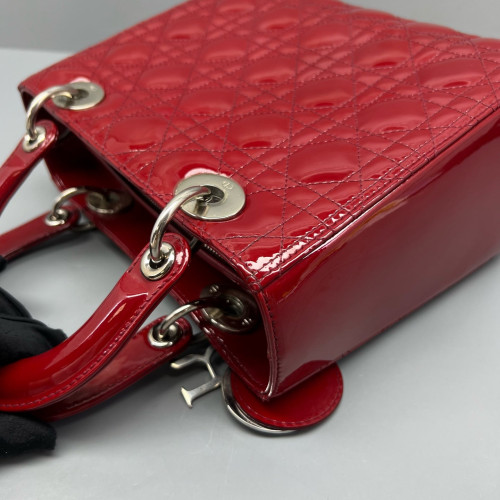 Dior Small Lady Dior Patent Calfskin Red