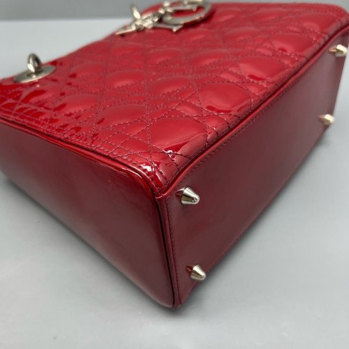 Dior Small Lady Dior Patent Calfskin Red