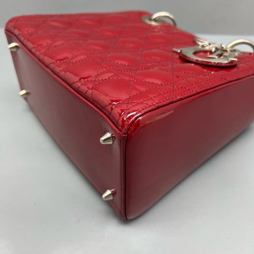 Dior Small Lady Dior Patent Calfskin Red