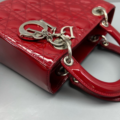 Dior Small Lady Dior Patent Calfskin Red