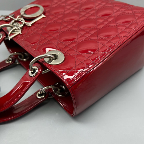 Dior Small Lady Dior Patent Calfskin Red