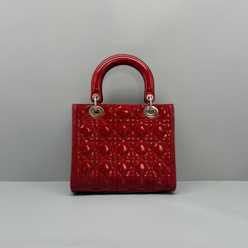 Dior Small Lady Dior Patent Calfskin Red