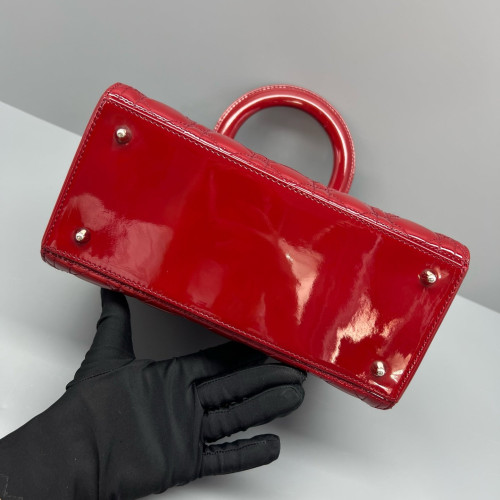 Dior Small Lady Dior Patent Calfskin Red