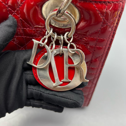 Dior Small Lady Dior Patent Calfskin Red