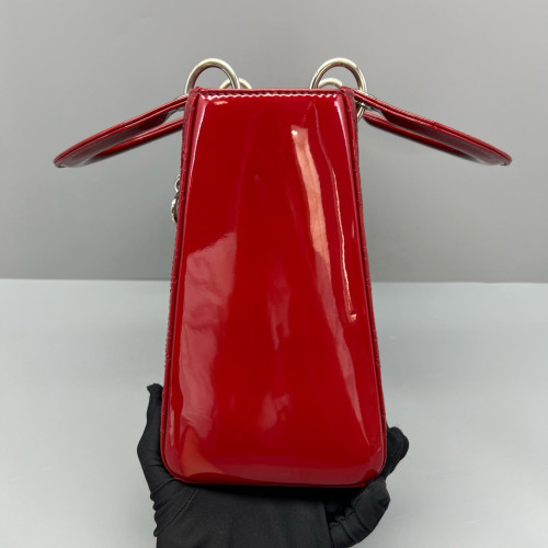 Dior Small Lady Dior Patent Calfskin Red