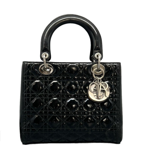 Dior Medium Lady Dior Patent Calfskin Black