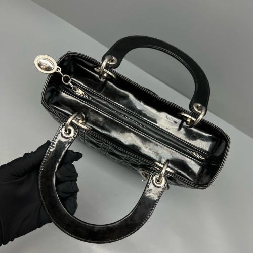 Dior Medium Lady Dior Patent Calfskin Black