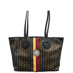 Moynat M Tote PM Toile 1920 Monogram Calfskin Brown Black Burgundy