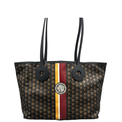 Moynat M Tote PM Toile 1920 Monogram Calfskin Brown Black Burgundy